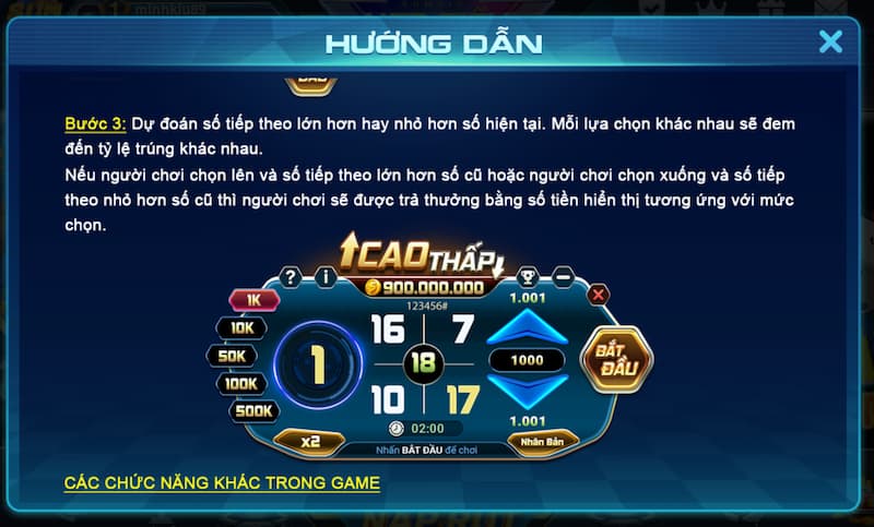 Minigame cao thấp tại Sumvip 