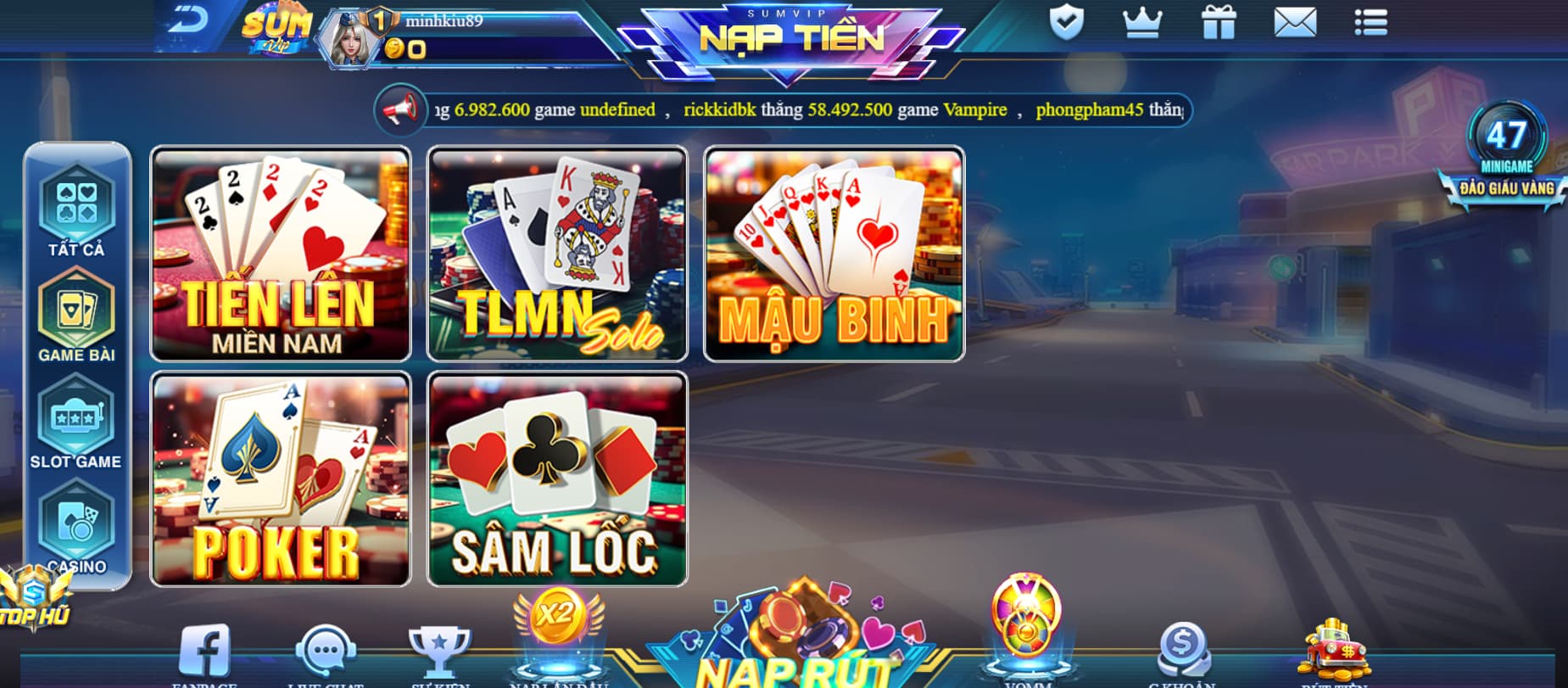 Trang chủ 37 Sảnh game bài đổi thưởng Sum Vip