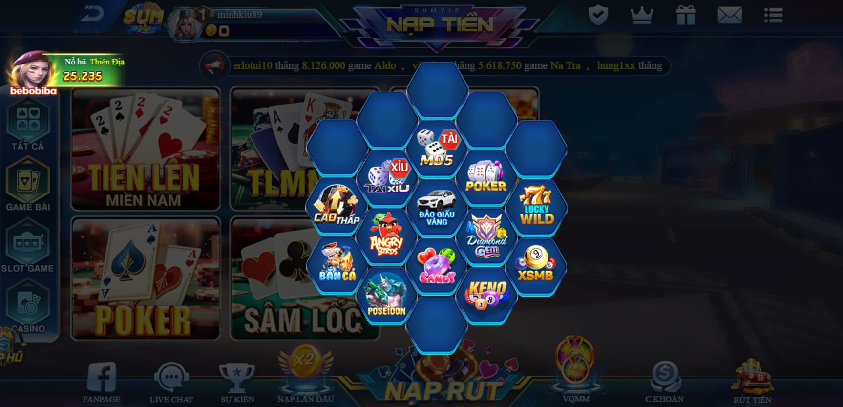 Trang chủ 38 Sảnh minigame tại Sum Vip